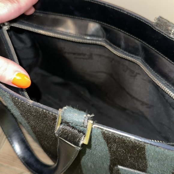 Sold Salvatore Ferragamo Calf Hair Blue & Black Tote Purse - Picture 6 of 14